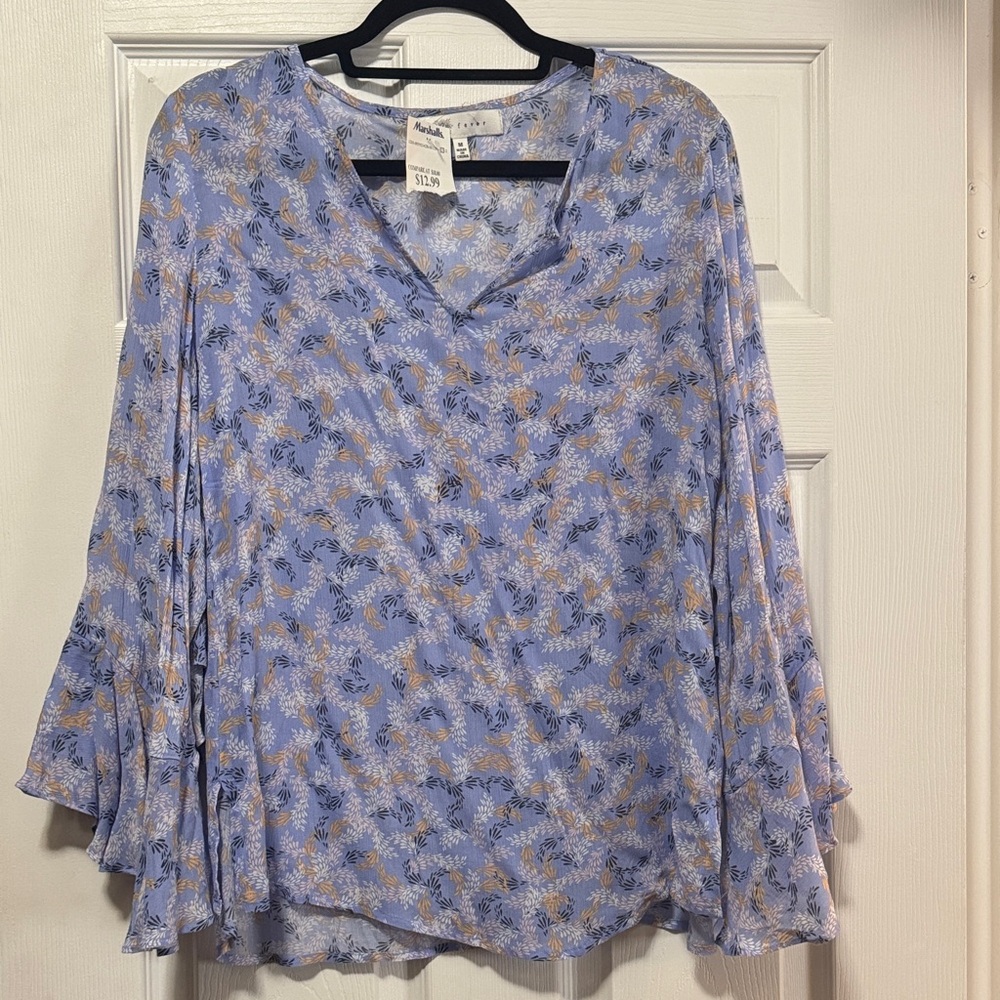 Fever Floral V-Neck Blouse - Lavender and Cream